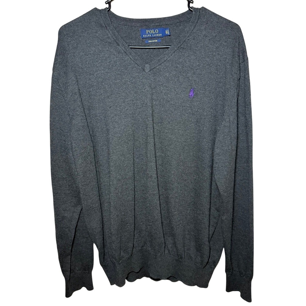 Ralph Lauren Mens XL Dark Gray V Neck Sweatershirt Pima Cotton